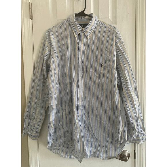 Men's Ralph Lauren Blue/YellowStripe LS Button Down Shirt - Size 16.5 Large, A69 - Picture 1 of 8